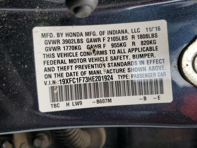 19XFC1F73HE201924 - 2017 HONDA CIVIC EXL CHARCOAL photo 12