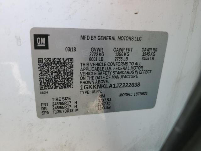 1GKKNKLA1JZ222638 - 2018 GMC ACADIA SLE WHITE photo 14