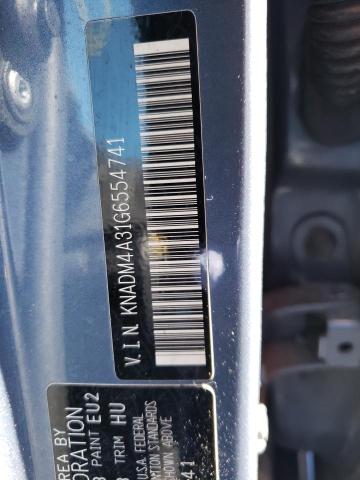 KNADM4A31G6554741 - 2016 KIA RIO LX BLUE photo 12