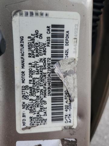 1NXBU4EE0AZ190672 - 2010 TOYOTA COROLLA BASE Բեժ լուսանկար 12