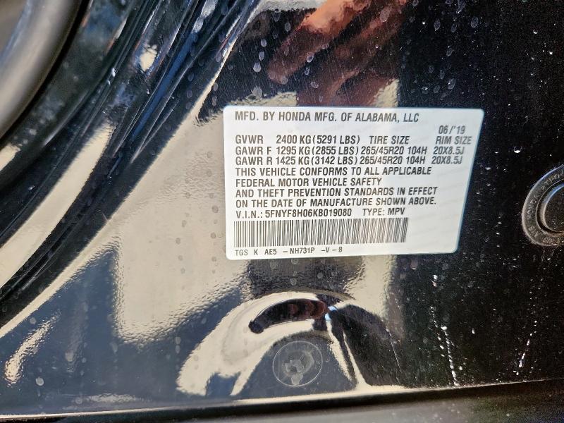 5FNYF8H06KB019080 - 2019 HONDA PASSPORT ELITE 黑色 照片 14