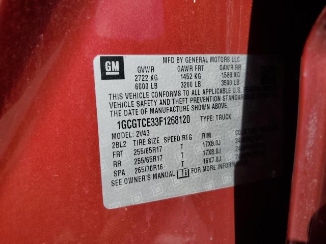 1GCGTCE33F1268120 - 2015 CHEVROLET COLORADO Z71 RED photo 13