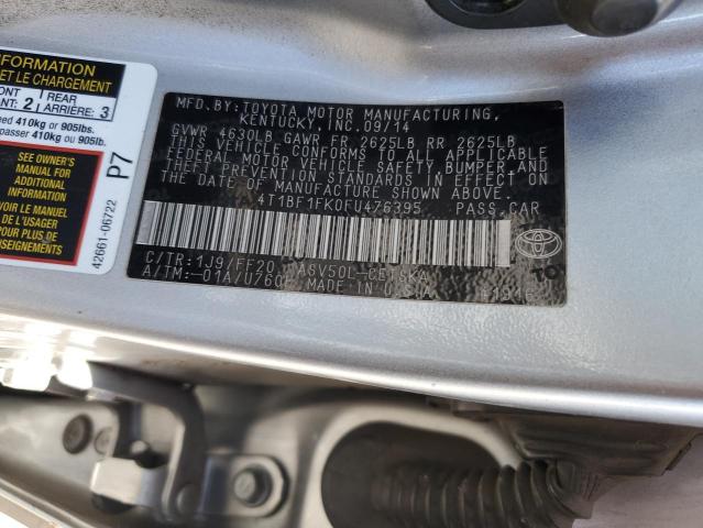 4T1BF1FK0FU476395 - 2015 TOYOTA CAMRY LE 银色 照片 12