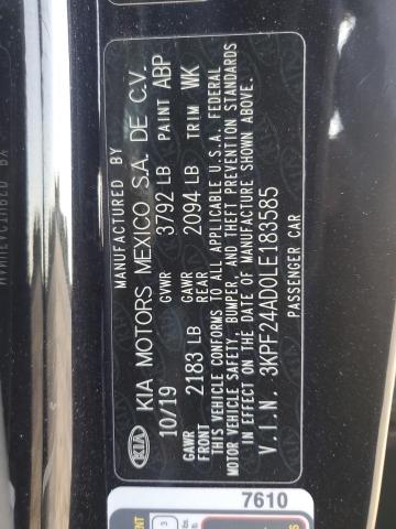 3KPF24AD0LE183585 - 2020 KIA FORTE FE BLACK photo 12