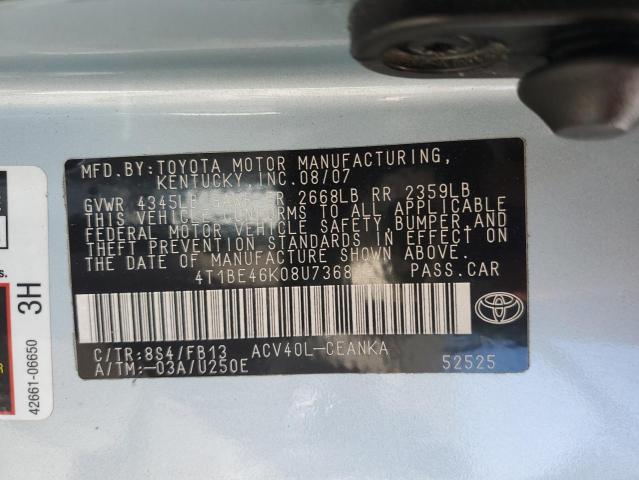 4T1BE46K08U736818 - 2008 TOYOTA CAMRY CE BLUE photo 12