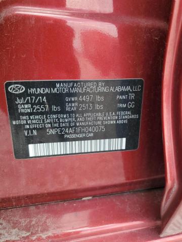 5NPE24AF1FH040075 - 2015 HYUNDAI SONATA SE 栗色 照片 12