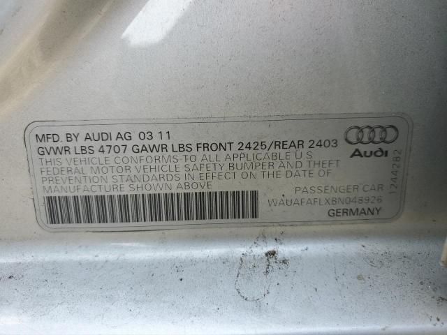 WAUAFAFLXBN048926 - 2011 AUDI A4 PREMIUM SILVER photo 12