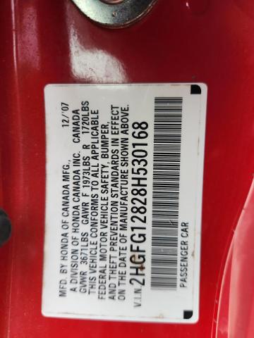 2HGFG12828H530168 - 2008 HONDA CIVIC EX წითელი ფოტო 13