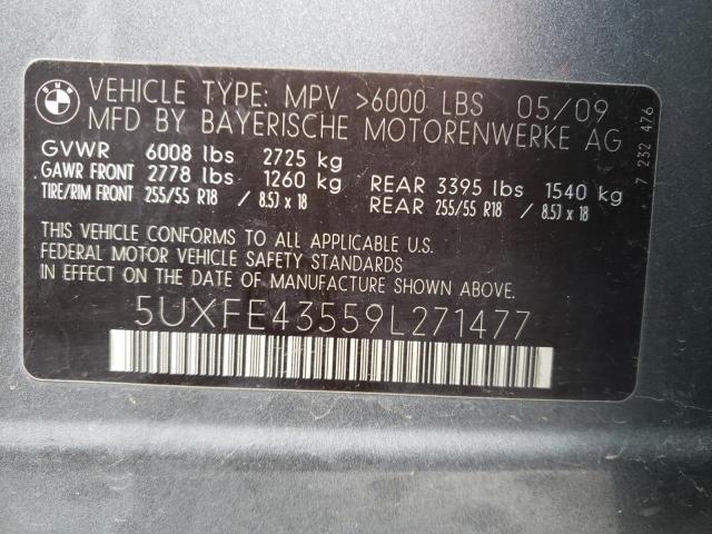 5UXFE43559L271477 - 2009 BMW X5 XDRIVE30I GRAY photo 10
