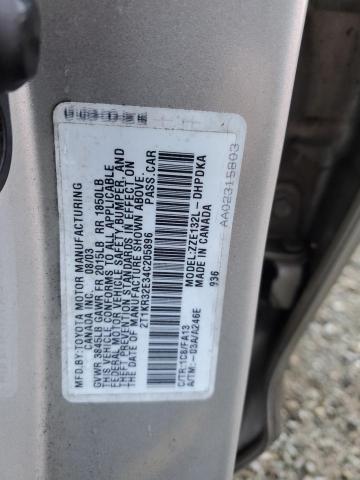 2T1KR32E34C205896 - 2004 TOYOTA COROLLA MA XR SILVER photo 13