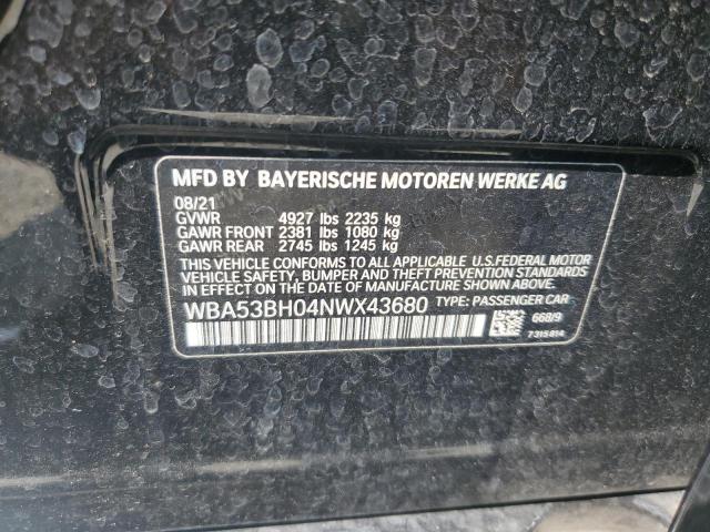 WBA53BH04NWX43680 - 2022 BMW 530 I BLACK photo 12