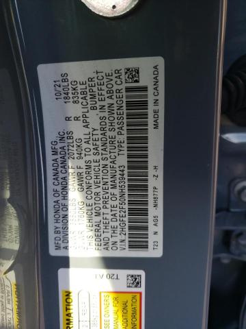 2HGFE2F50NH539443 - 2022 HONDA CIVIC SPORT GRAY photo 12