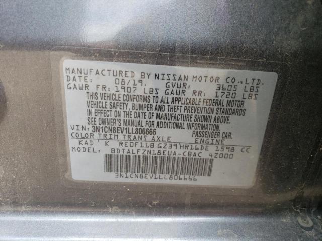 3N1CN8EV1LL806666 - 2020 NISSAN VERSA SV GRAY photo 12