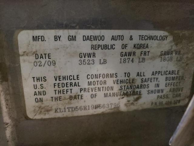 KL1TD56E19B663796 - 2009 CHEVROLET AVEO LS 银色 照片 12