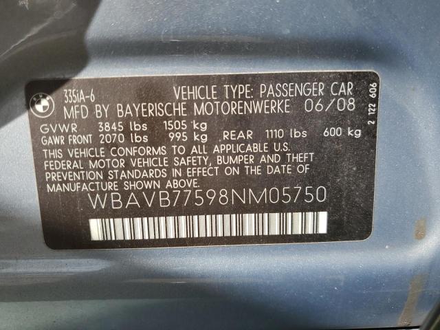 WBAVB77598NM05750 - 2008 BMW 335 I SILVER photo 12