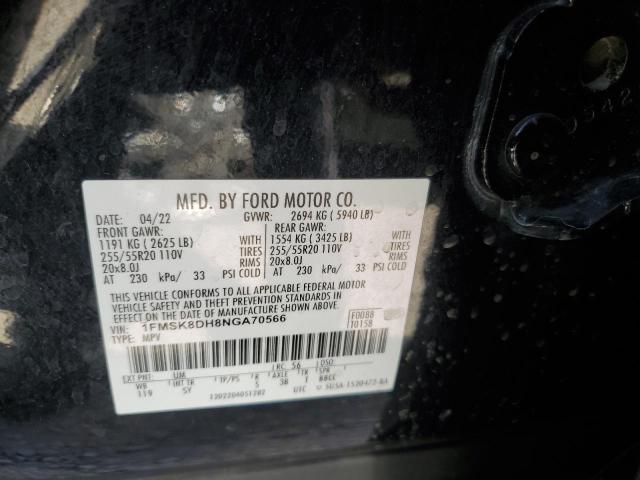 1FMSK8DH8NGA70566 - 2022 FORD EXPLORER XLT შავი ფოტო 14