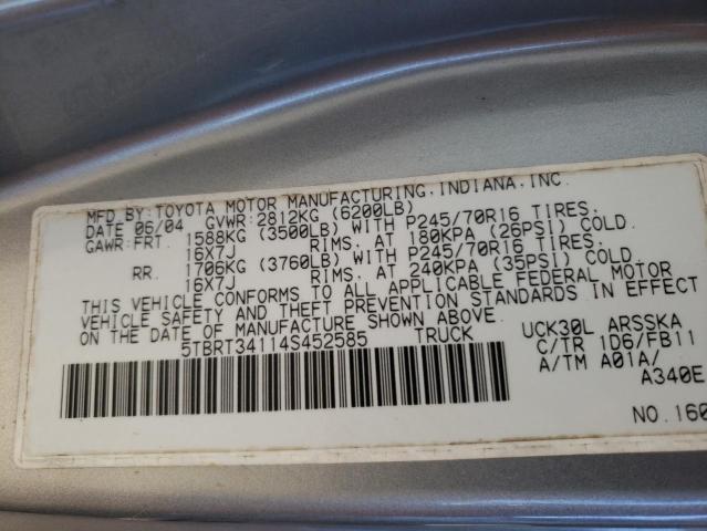 5TBRT34114S452585 - 2004 TOYOTA TUNDRA ACCESS CAB SR5 BEIGE photo 12