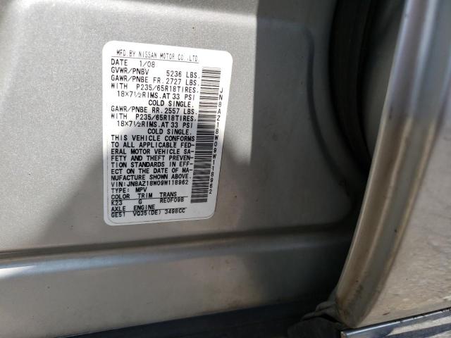 JN8AZ18W09W118962 - 2009 NISSAN MURANO S SILVER photo 13