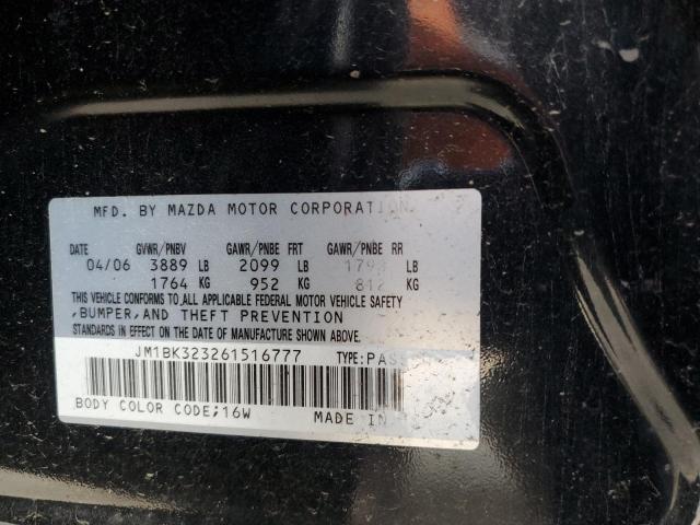 JM1BK323261516777 - 2006 MAZDA 3 S BLACK photo 12