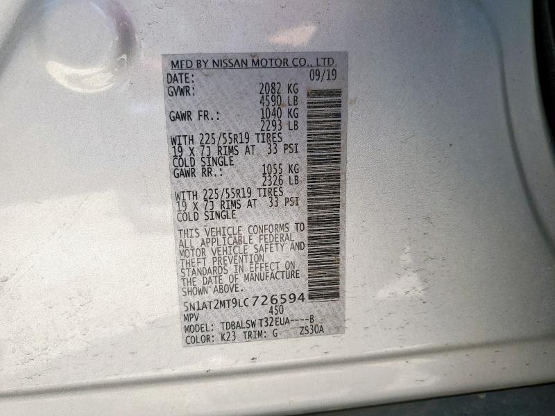 5N1AT2MT9LC726594 - 2020 NISSAN ROGUE S SILVER photo 14