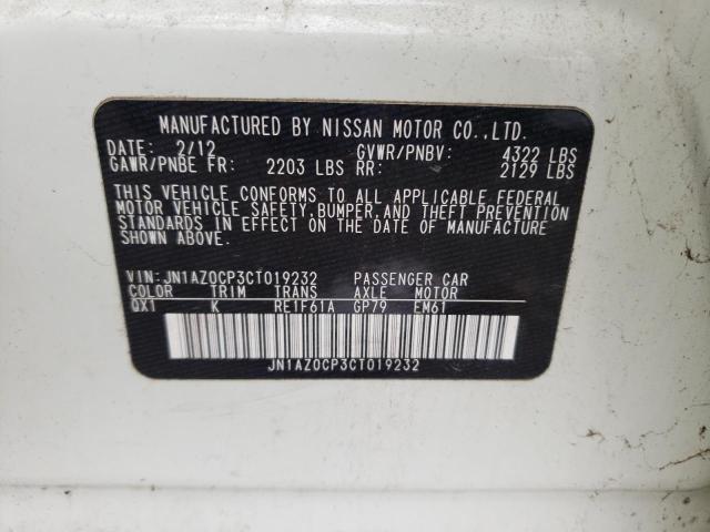 JN1AZ0CP3CT019232 - 2012 NISSAN LEAF SV WHITE photo 10