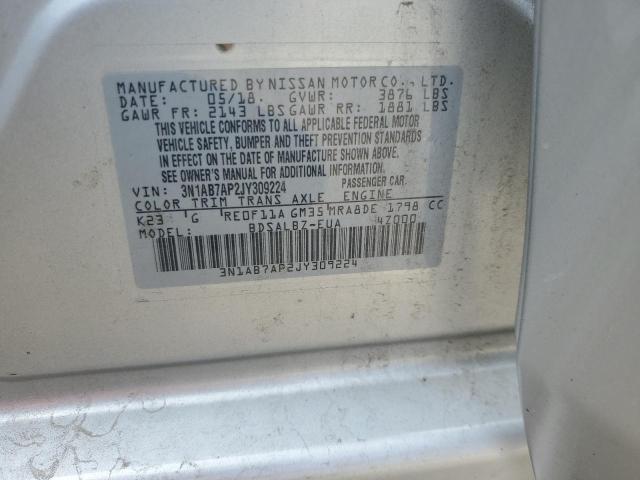 3N1AB7AP2JY309224 - 2018 NISSAN SENTRA S SILVER photo 12