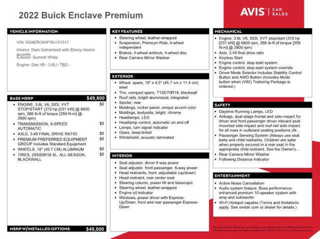 5GAERCKW1NJ101517 - 2022 BUICK ENCLAVE PREMIUM WHITE photo 13