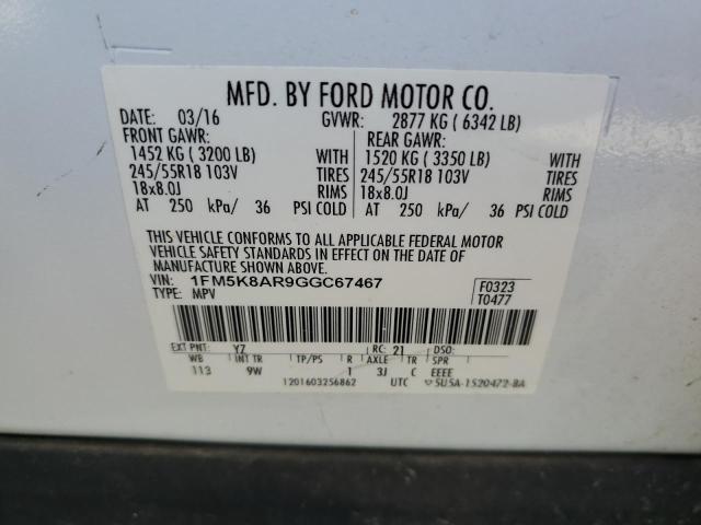 1FM5K8AR9GGC67467 - 2016 FORD EXPLORER POLICE INTERCEPTOR WHITE photo 13