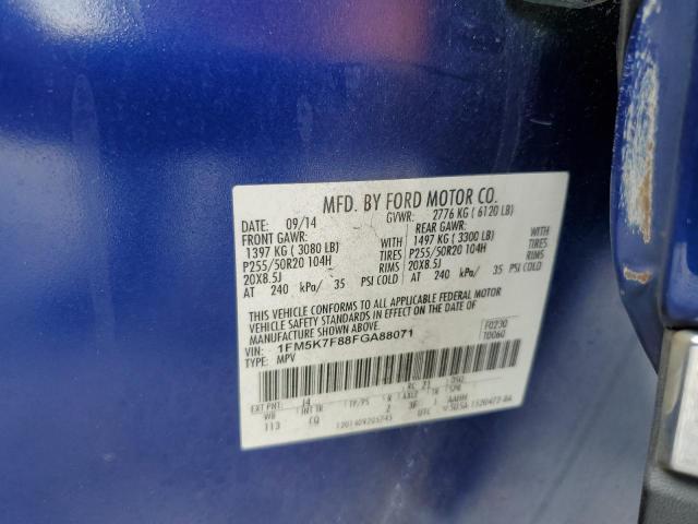 1FM5K7F88FGA88071 - 2015 FORD EXPLORER LIMITED BLUE photo 13