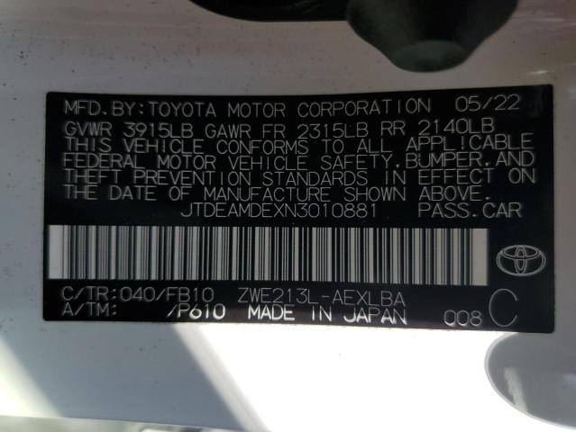 JTDEAMDEXN3010881 - 2022 TOYOTA COROLLA LE WHITE photo 13