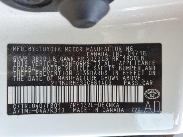 2T1BURHE3GC661409 - 2016 TOYOTA COROLLA L WHITE photo 13