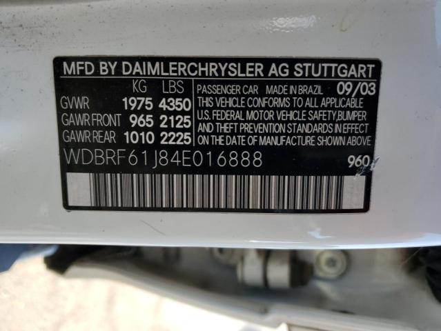 WDBRF61J84E016888 - 2004 MERCEDES-BENZ C 240 WHITE photo 12