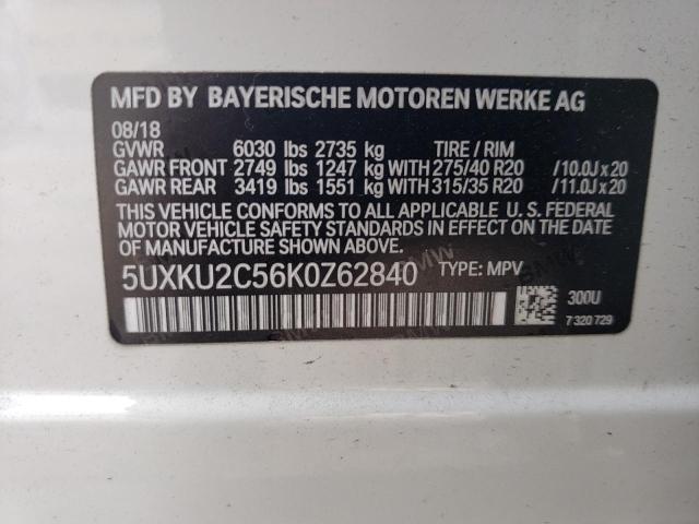 5UXKU2C56K0Z62840 - 2019 BMW X6 XDRIVE35I WHITE photo 14