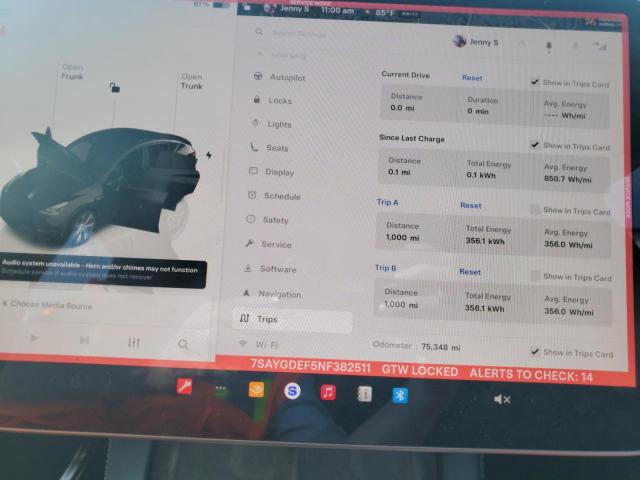 7SAYGDEF5NF382511 - 2022 TESLA MODEL Y Czarny zdjęcie 9