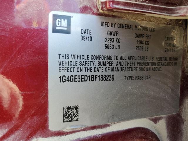 1G4GE5ED1BF188239 - 2011 BUICK LACROSSE CXS Rojo foto 12