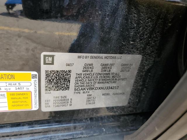 5GAKVBKDXHJ334212 - 2017 BUICK ENCLAVE BLACK photo 12