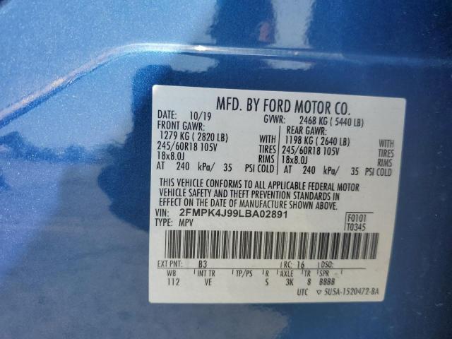 2FMPK4J99LBA02891 - 2020 FORD EDGE SEL BLUE photo 14