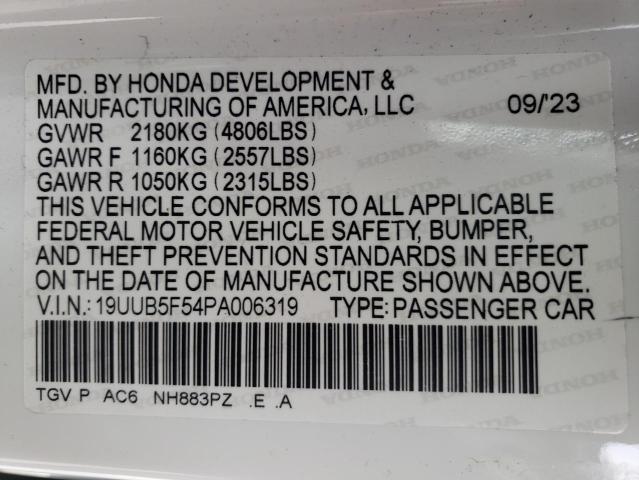19UUB5F54PA006319 - 2023 ACURA TLX TECH A WHITE photo 12