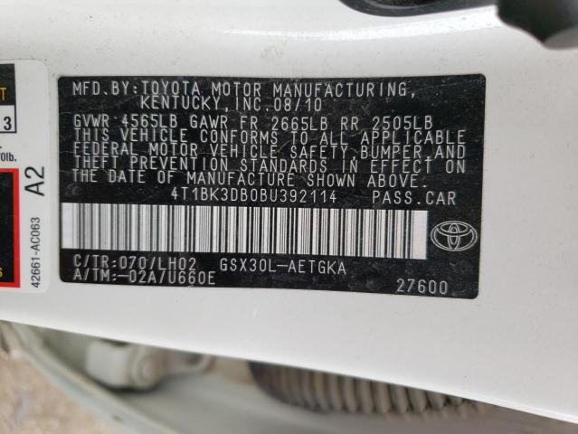 4T1BK3DB0BU392114 - 2011 TOYOTA AVALON BASE 白色 照片 12
