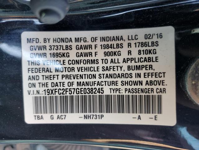 19XFC2F57GE038245 - 2016 HONDA CIVIC LX BLACK photo 12