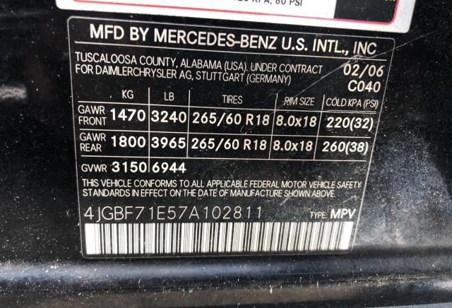 4JGBF71E57A102811 - 2007 MERCEDES-BENZ GL 450 4MATIC BLACK photo 10