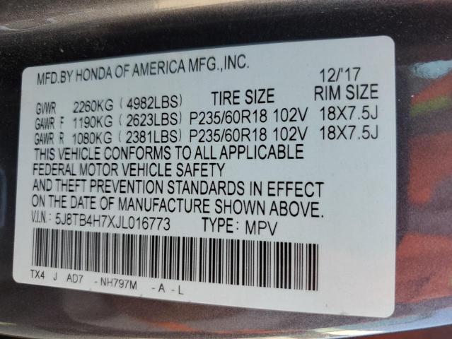 5J8TB4H7XJL016773 - 2018 ACURA RDX ADVANCE GRAY photo 13