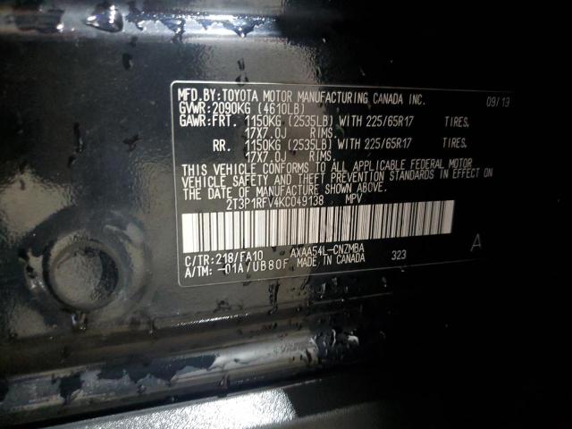 2T3P1RFV4KC049138 - 2019 TOYOTA RAV4 XLE BLACK photo 13