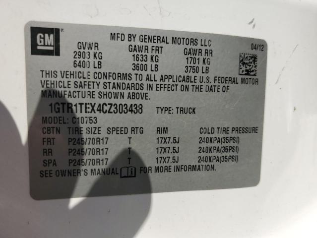 1GTR1TEX4CZ303438 - 2012 GMC SIERRA C1500 WHITE photo 12