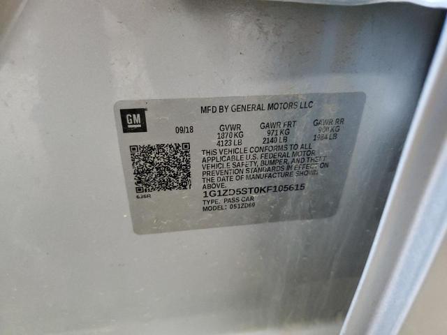 1G1ZD5ST0KF105615 - 2019 CHEVROLET MALIBU LT ვერცხლისფერი ფოტო 12