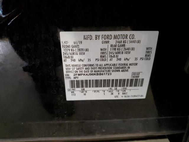 2FMPK4J96KBB61723 - 2019 FORD EDGE SEL Negro foto 13