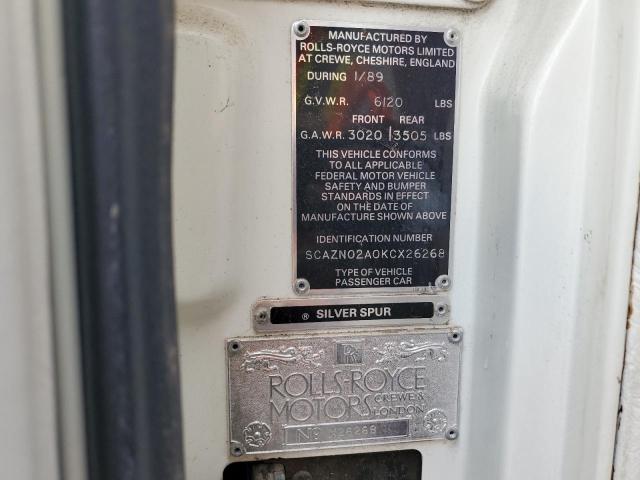 SCAZN02A0KCX26268 - 1989 ROLLS-ROYCE SILVER SPU WHITE photo 12