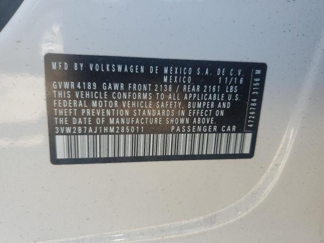3VW2B7AJ1HM285011 - 2017 VOLKSWAGEN JETTA S WHITE photo 13