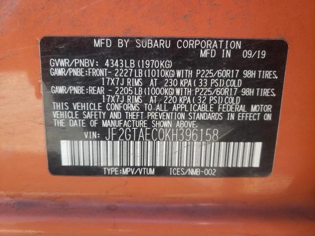 JF2GTAEC0KH396158 - 2019 SUBARU CROSSTREK PREMIUM 橙色 照片 12