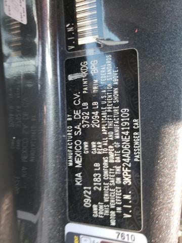 3KPF24AD6NE419109 - 2022 KIA FORTE FE GRAY photo 13